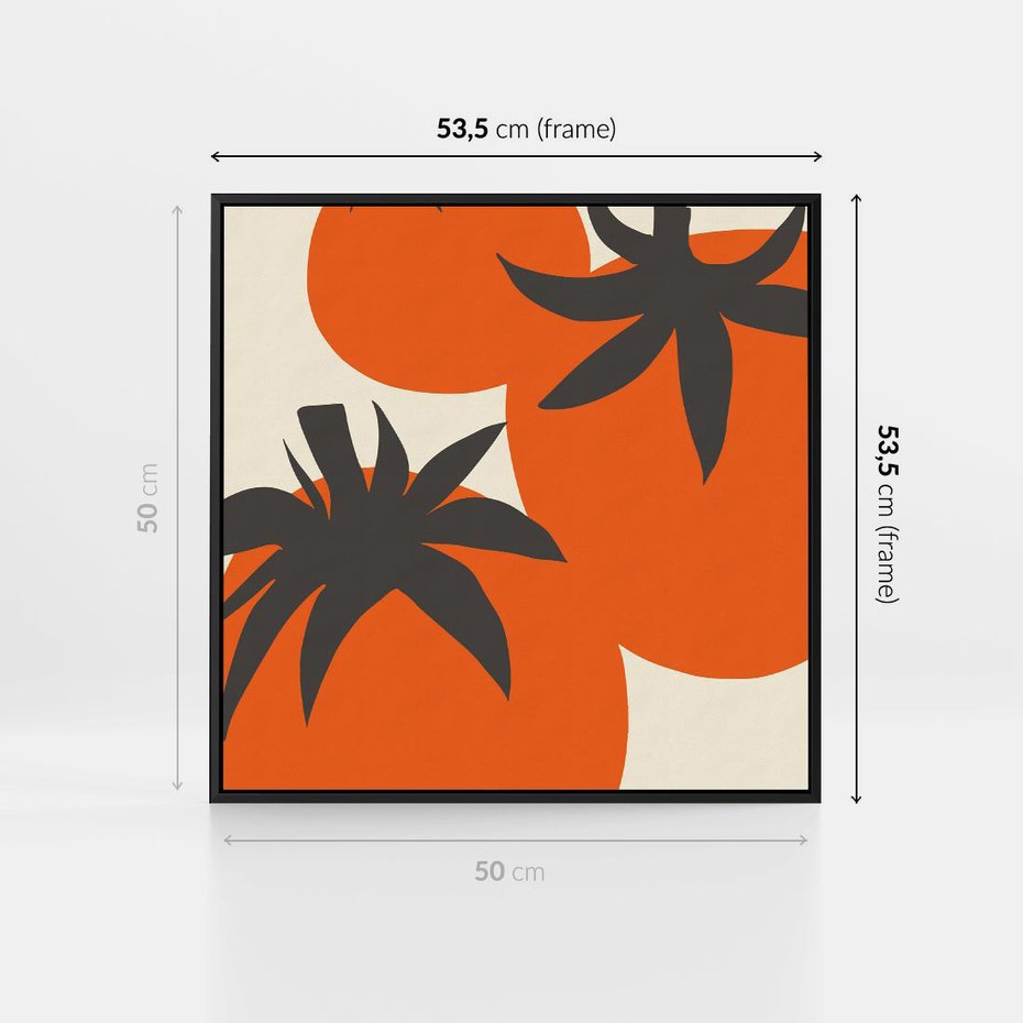 Obraz w ramie 50x50 - Jadalne Kształty - nowoczesny plakat do kuchni, pomidory - rama czarna