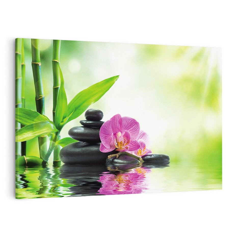 Obraz na płótnie 100x70 - Relaksujący świat SPA z kwiatami i bambusem - spa, kwiaty