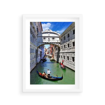 Plakat w ramie 30x40 - Romantyczna gondola w Wenecji - Wenecja, gondola - rama biała
