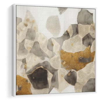 Obraz w ramie 50x50 - Nowoczesne Złoto i Szarość - plamy, złoto - rama biała
