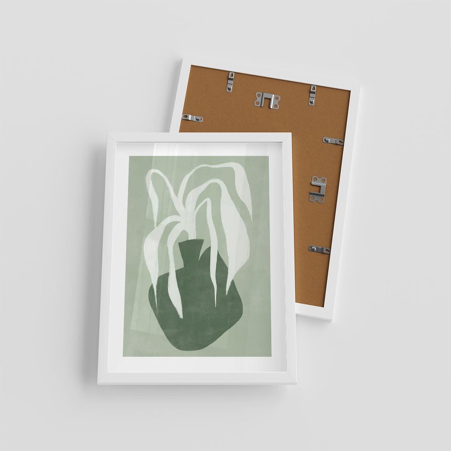 Plakat w ramie 30x40 - Zieleń Pulsującego Spokoju - zielona abstrakcja, zgaszona zieleń - rama biała
