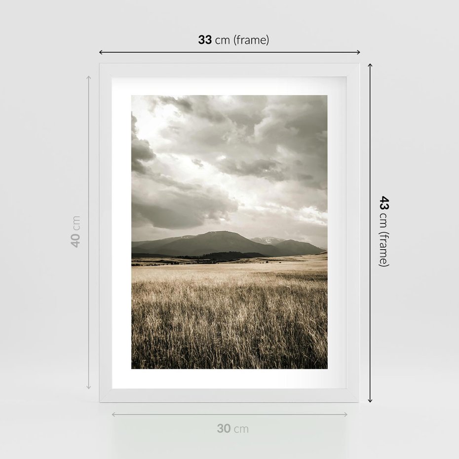 Plakat w ramie 30x40 - Nostalgiczny Krajobraz - pole, krajobraz - rama biała