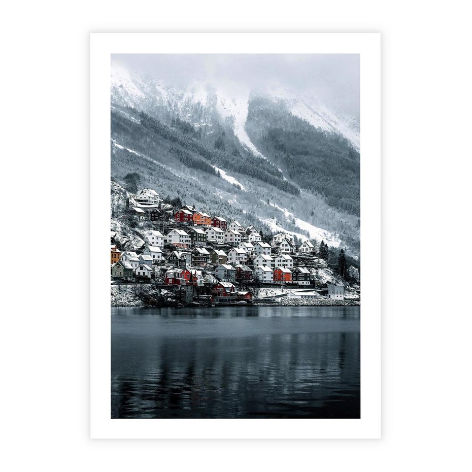 Plakat bez ramy 30x40 - Skandynawia na Wzgórzach - domki na wzgórzu, skandynawia