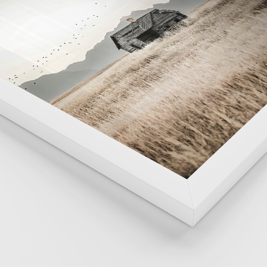 Zestaw obrazy w ramie 50x70 galeria - Rustykalne, pejzaże, góry, chatka - rama biała