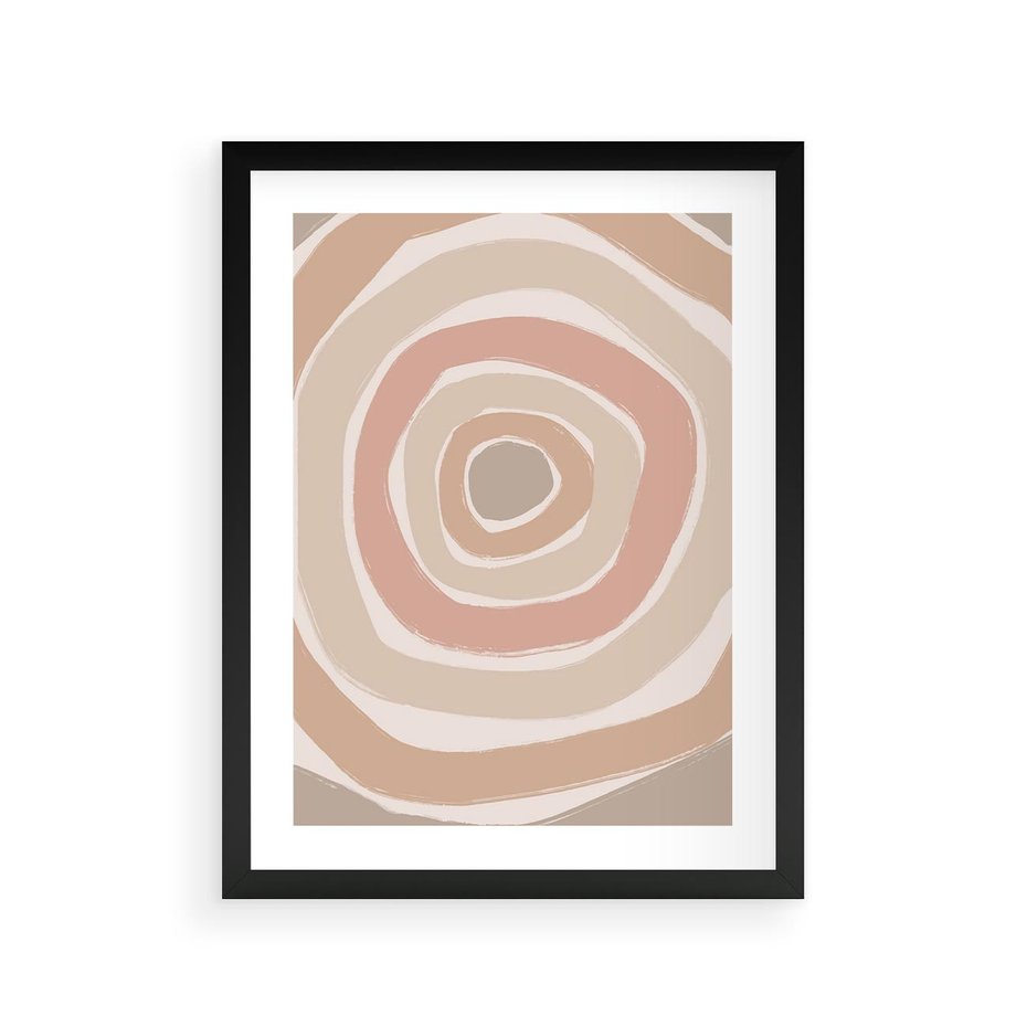 Plakat w ramie 30x40 - Roztopione Granice - abstakcyjne koła, delikatne odcienie beżu - rama czarna