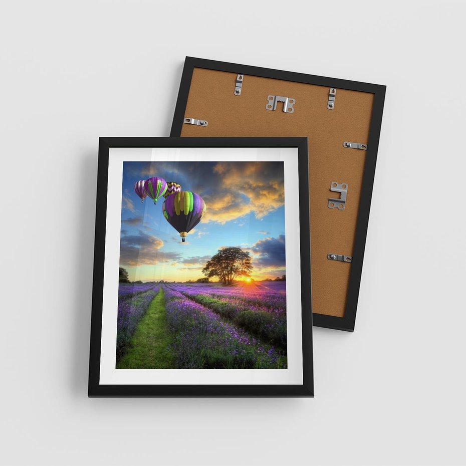 Plakat w ramie 40x50 - Lawendowe Marzenia - lawenda, balony - rama czarna