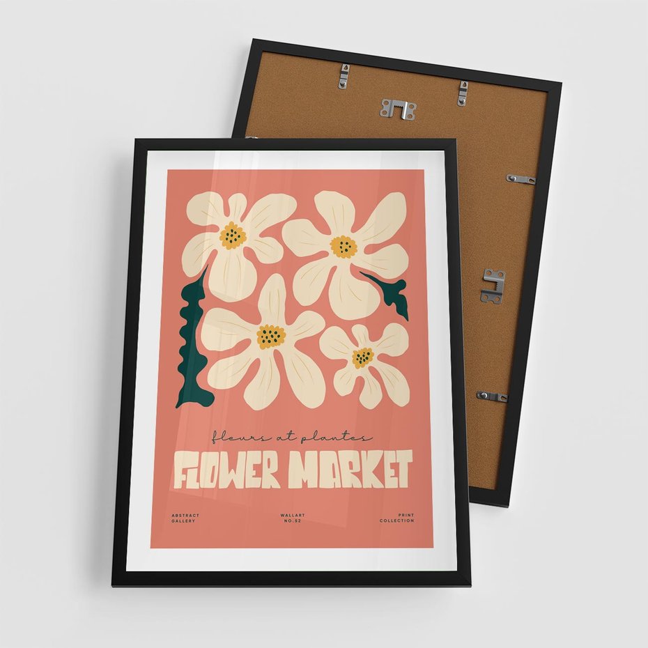 Plakat w ramie 50x70 - Szkicowane Kolorowe Uczucia - kwiatowa kompozycja, minimalizm - rama czarna