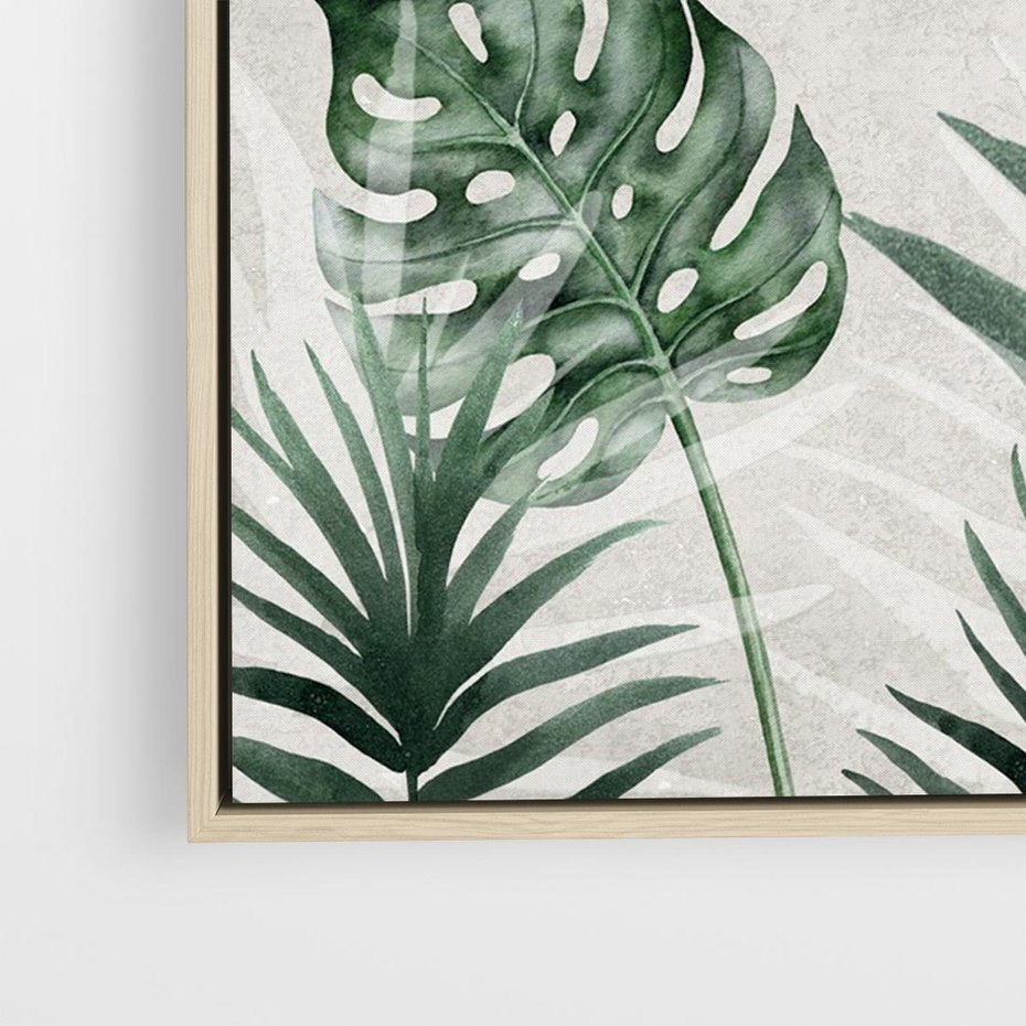 Obraz w ramie 120x80 - Tropikalne Akwarele - tropikalne liście, akwarela - rama drewno