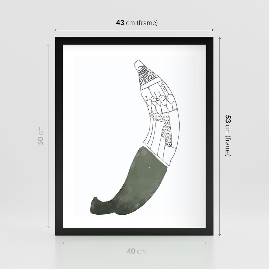 Plakat w ramie 40x50 - Rozkwitające Barwy Akwareli - minimalistyczny plakat, banan - rama czarna
