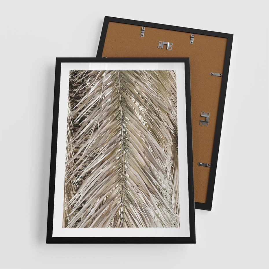 Plakat w ramie 50x70 - Boho Urok Palmy: Zbliżenie Natury - sucha palma, zbliżenie - rama czarna