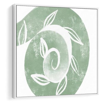 Obraz w ramie 80x80 - Zielony Świat Odpoczynku - abstrakcyjny zielony motyw, skandynawski design - rama biała