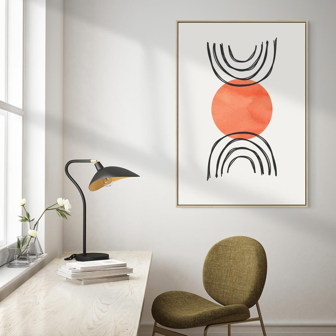 Obraz w ramie 80x120 - Lustrzane Widzenie - koło, boho styl - rama drewno