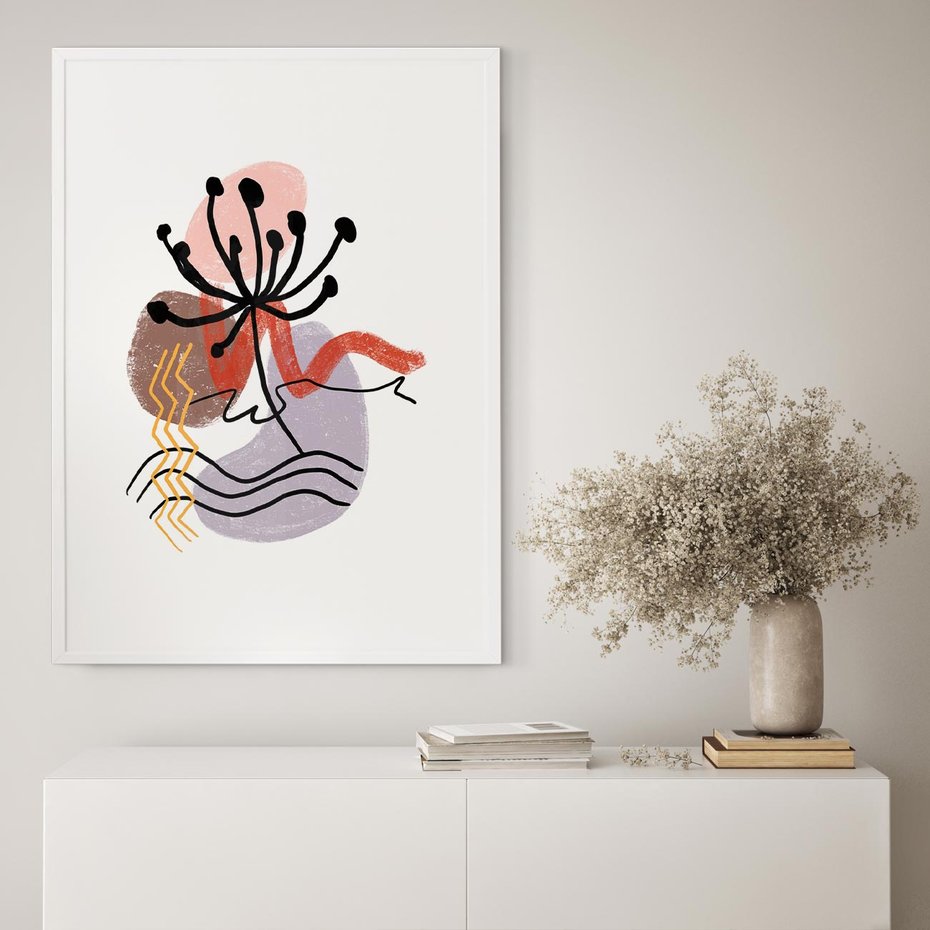 Plakat bez ramy 21x30 - Migocące Odsłony - abstrakcyjna sztuka, liść dmuchawiec