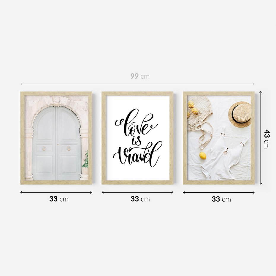Zestaw obrazy w ramie 30x40 galeria - Podróże, wakacje, typografia, Włochy - rama drewno