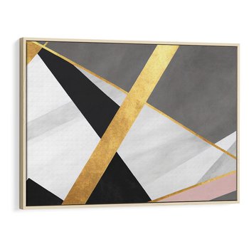 Obraz w ramie 100x70 - Pudrowe Abstrakcyjne Lustra - złote abstrakcyjne linie, szarość - rama drewno