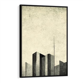 Obraz w ramie 50x70 - Mroczne Wieżowce - postarzana grafika, perspektywa budynków wieżowców - rama czarna