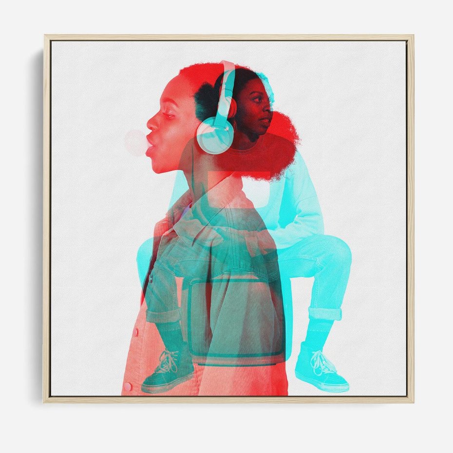 Obraz w ramie 50x50 - Rytmy Wspomnień - kolaż zdjęć, kobieta - rama drewno