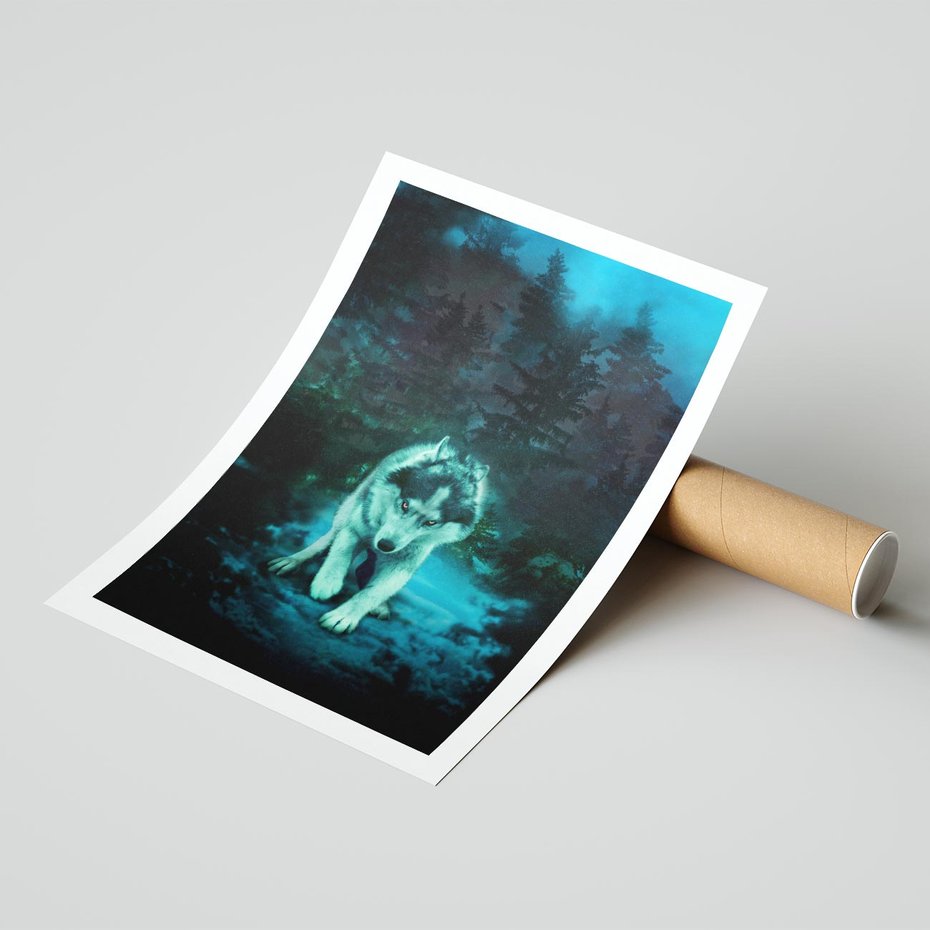 Plakat bez ramy 40x50 - Siła i wdzięk natury - wilk, husky