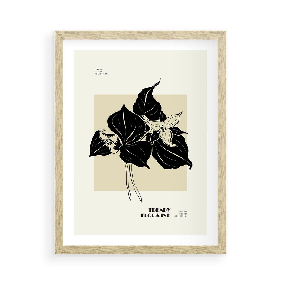 Plakat w ramie 50x70 - Ekspresja w szkicowanych kształtach - kwiaty, typografia - rama drewno