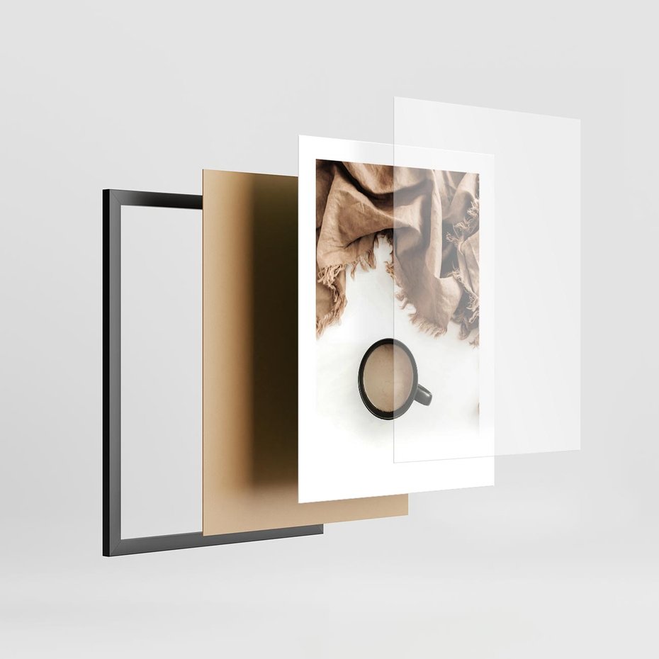 Plakat w ramie 30x40 - Kompozycja z Brązowym Kocem i Czarną Kawą - kompozycja, brązowy koc - rama czarna