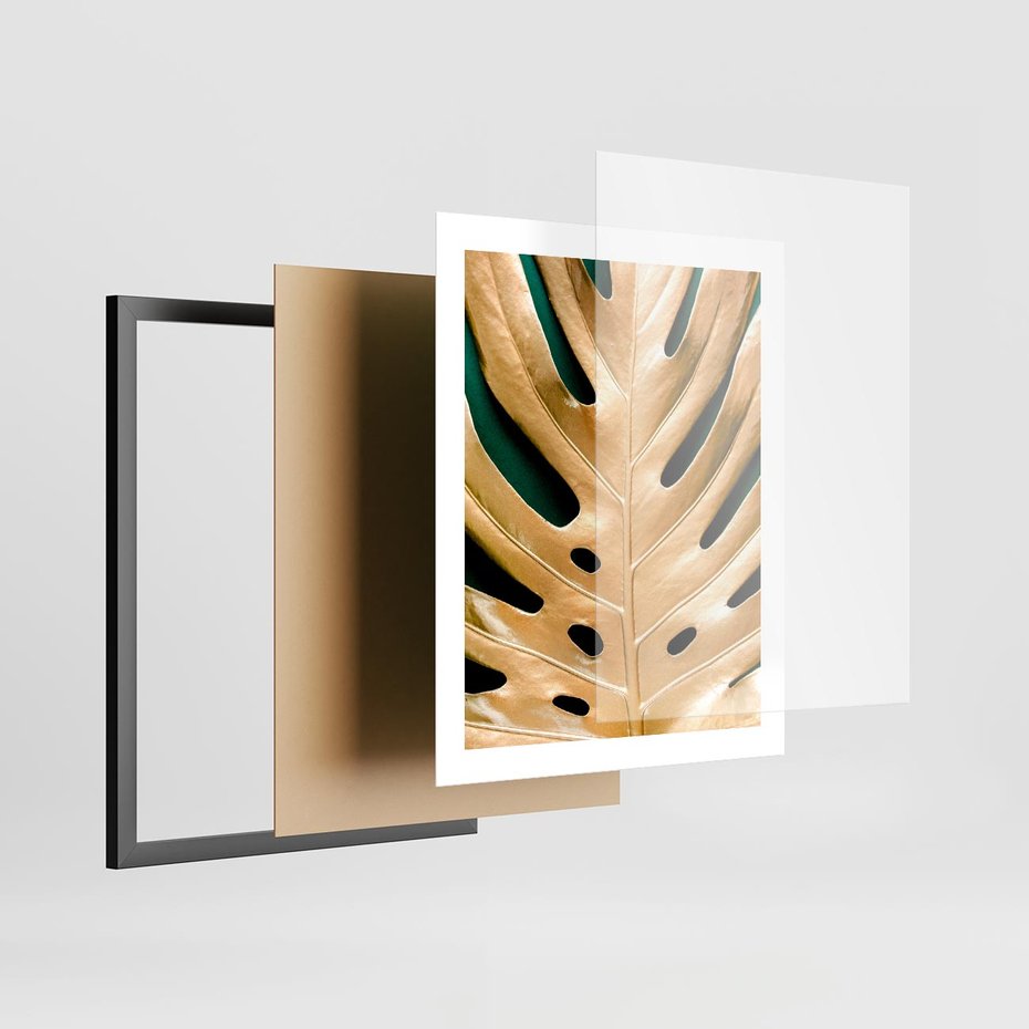 Plakat w ramie 40x50 - Piękno i Styl - złote, liście - rama czarna