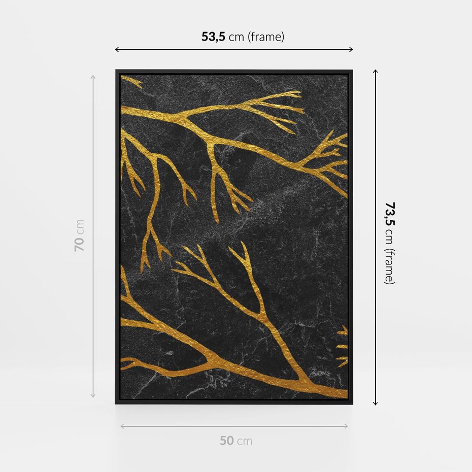 Obraz w ramie 50x70 - Marmurowe Drzewa Snu - złote gałęzie, drzewa - rama czarna
