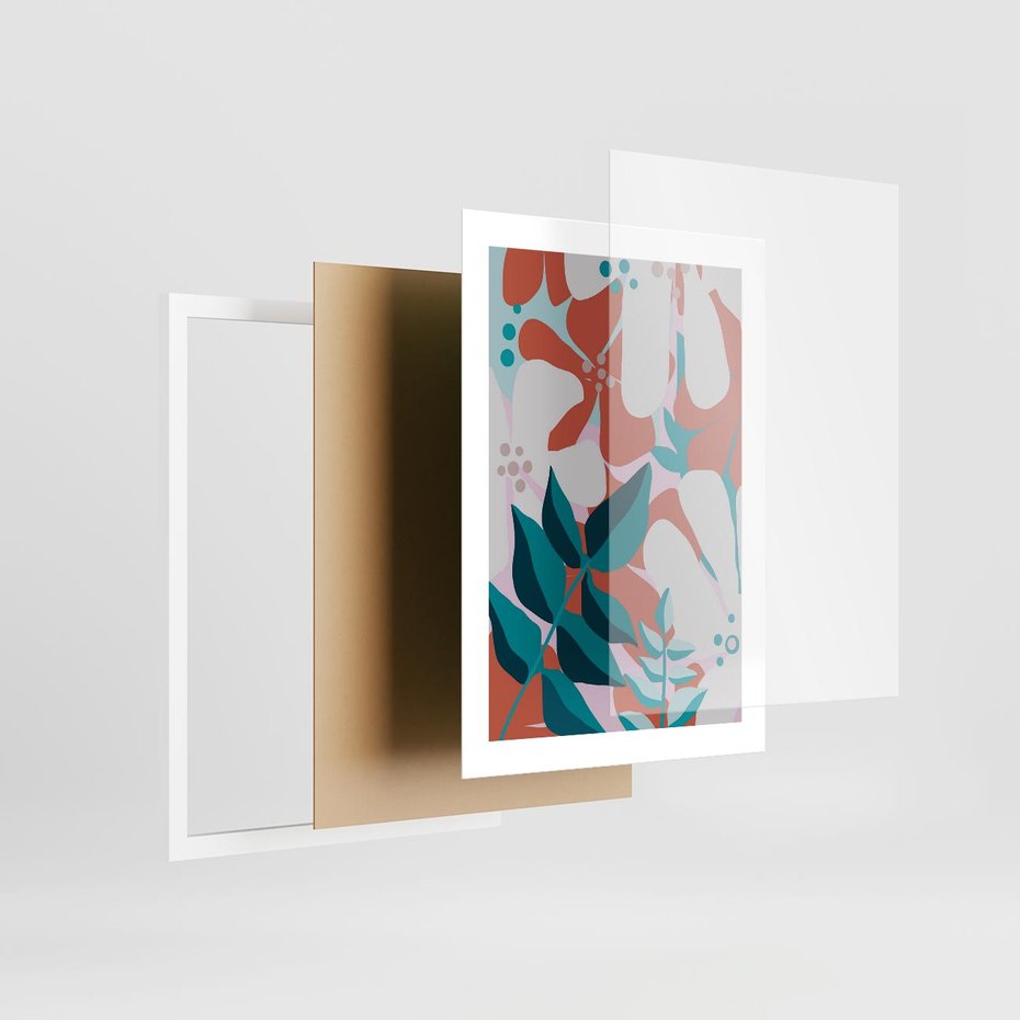 Plakat w ramie 30x40 - Harmonijne Formy - abstrakcyjna kompozycja kwiatowych form, kolor zgaszone - rama biała