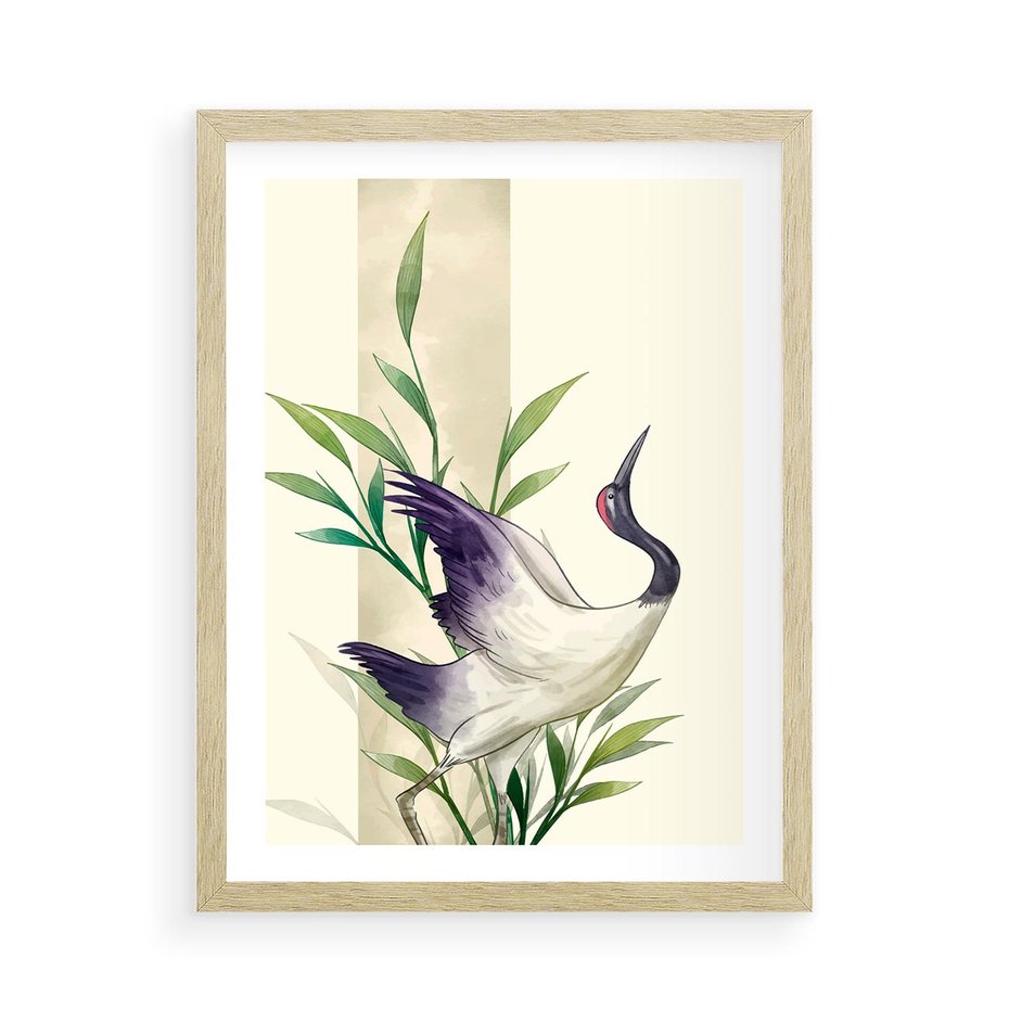 Plakat w ramie 50x70 - Migocące Ptaki - japońska sztuka, ptak - rama drewno