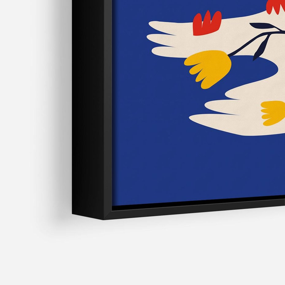 Obraz w ramie 50x50 - Bezgraniczne Widoki - niebieskie tło, abstrakcyjny biały ptak - rama czarna