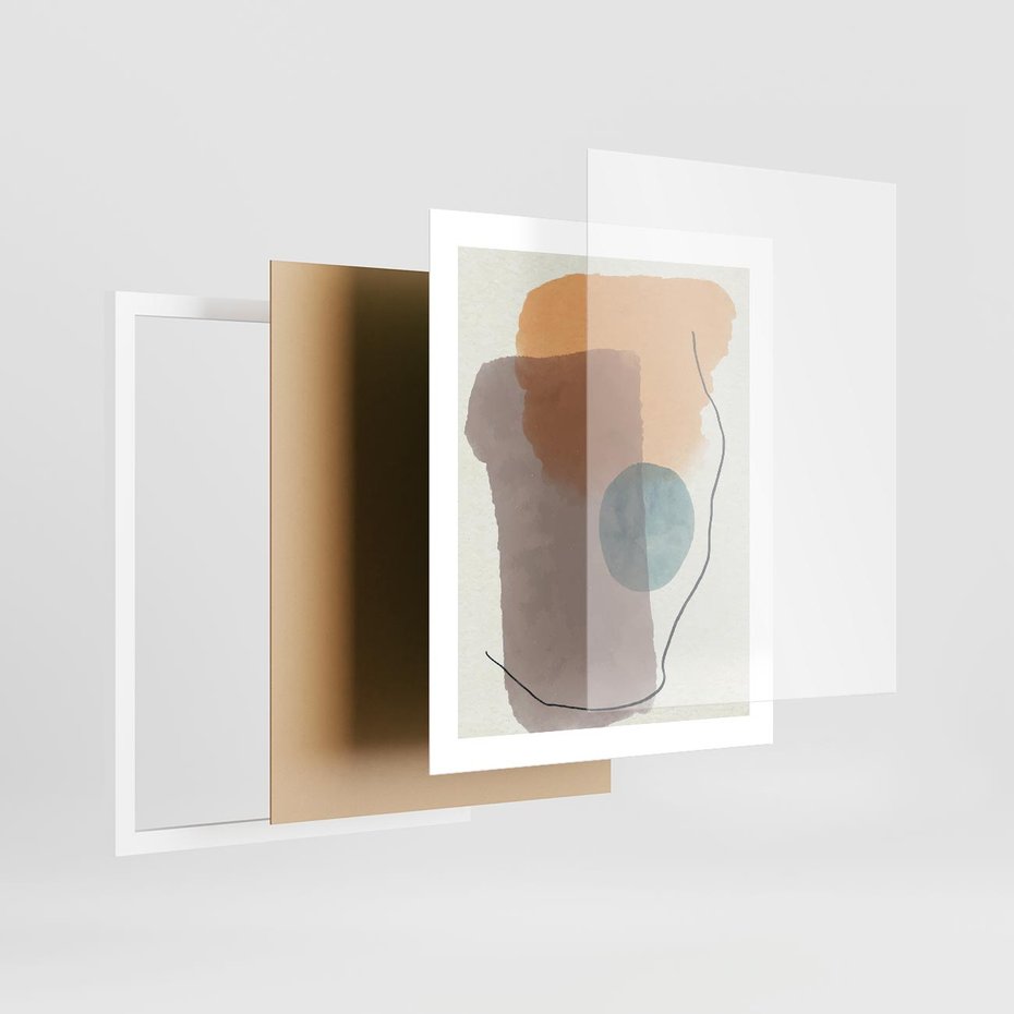 Plakat w ramie 40x50 - Rozkwitająca Akwarelowa Inspiracja - geometryczne elementy, stonowane ziemiste kolory - rama biała