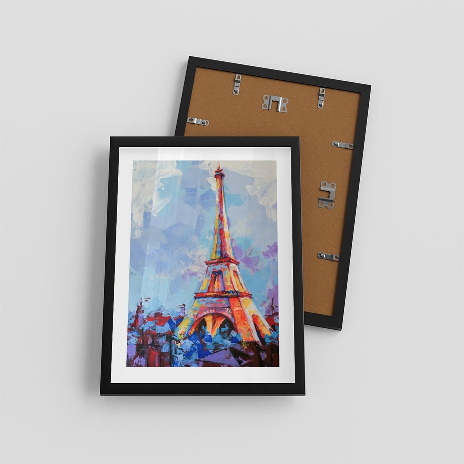 Plakat w ramie 30x40 - Paryska Wieża - olejny abstrakcyjny obraz, wieża eiffla - rama czarna