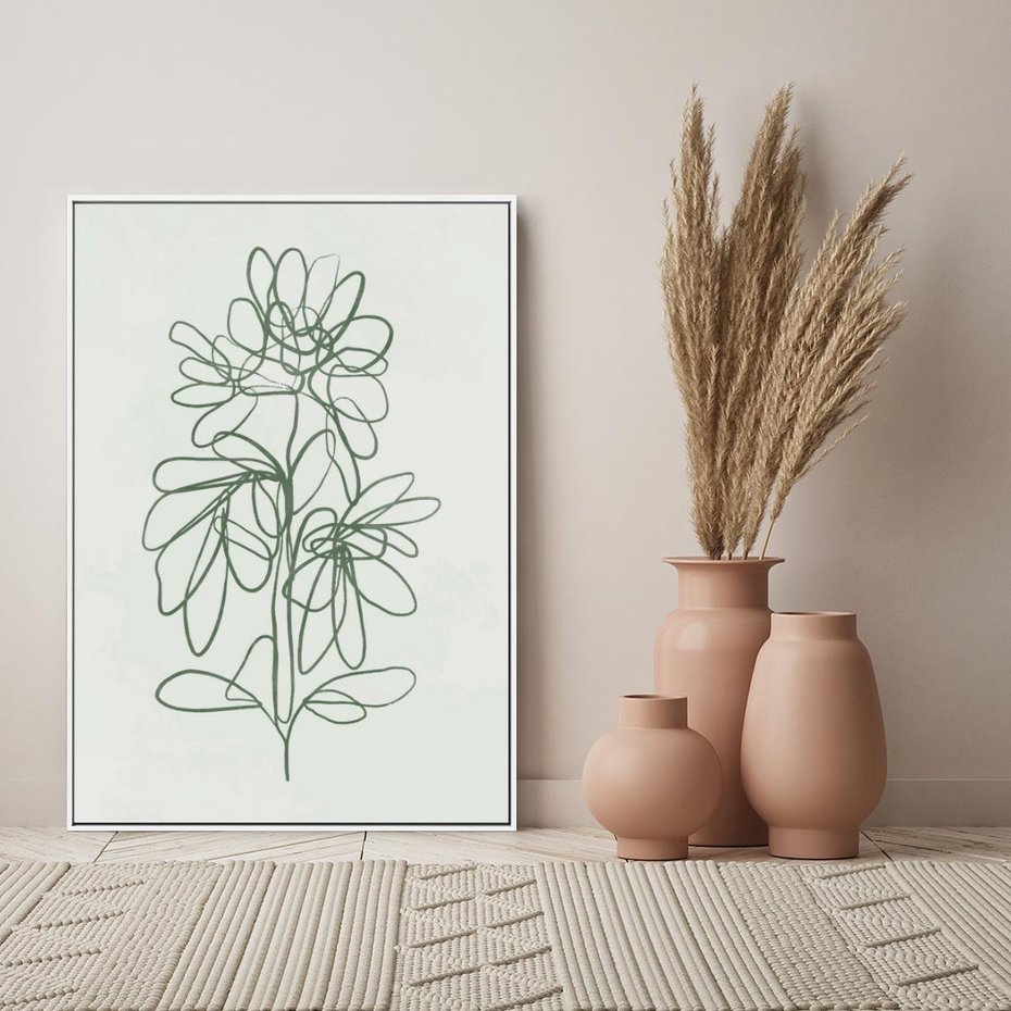 Obraz w ramie 50x70 - Spokojne Poddanie Naturze - zielony plakat, roślinne inspiracje - rama biała