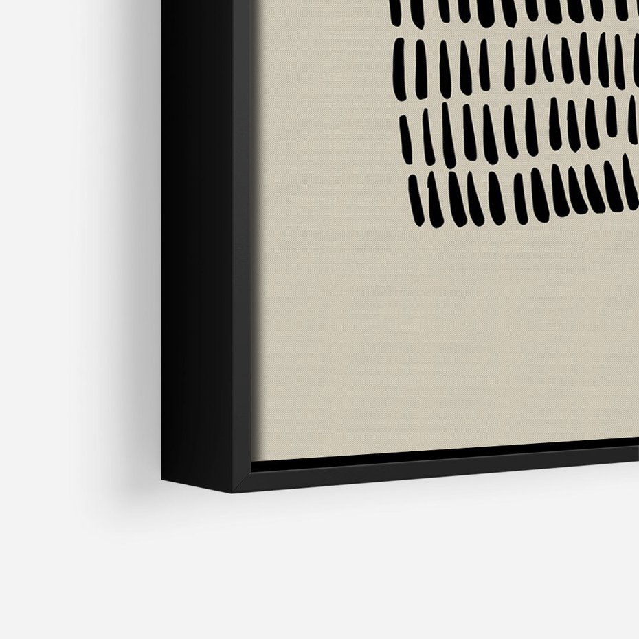 Obraz w ramie 70x100 - Energetyczne Pulsacje Nowości - boho plakat, czarne kropki kreski - rama czarna