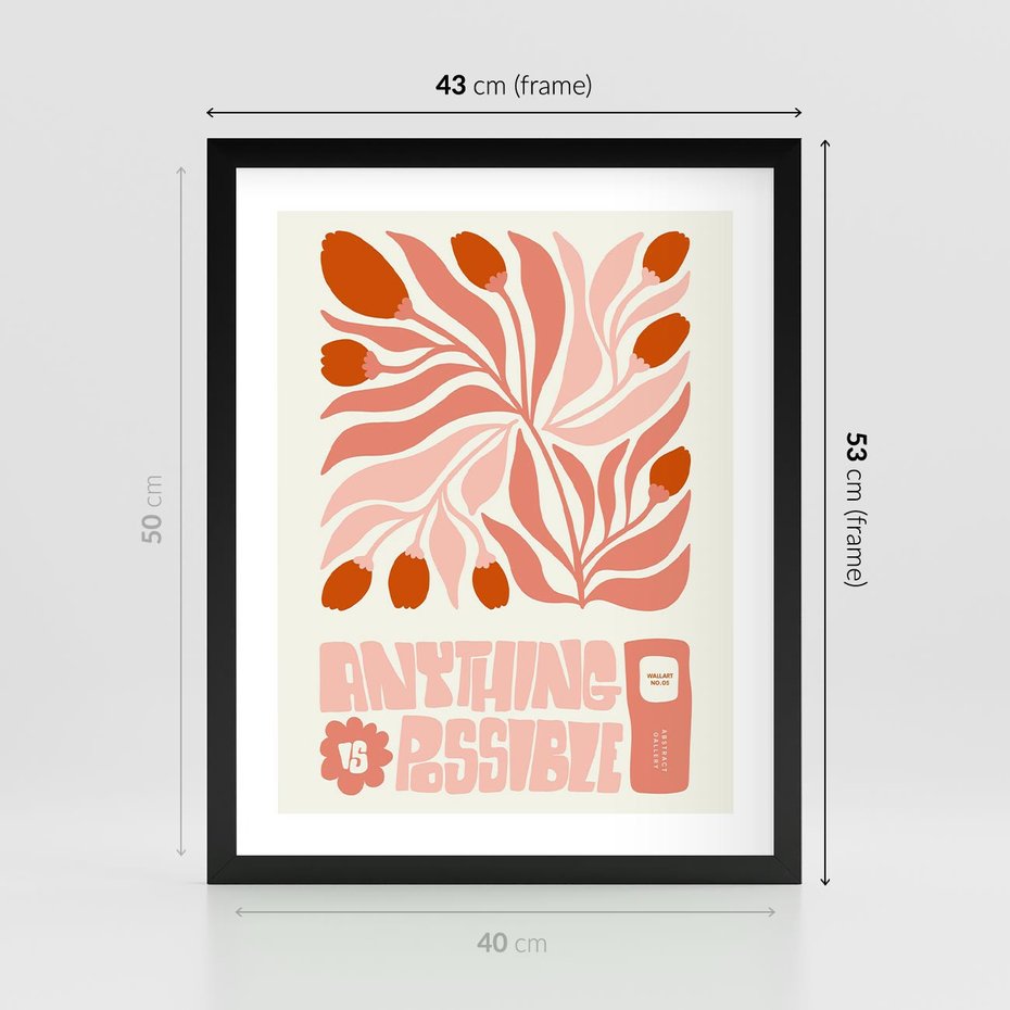 Plakat w ramie 40x50 - Migotliwa Euforia - kompozycja w łososiowym kolorze, kwiaty - rama czarna