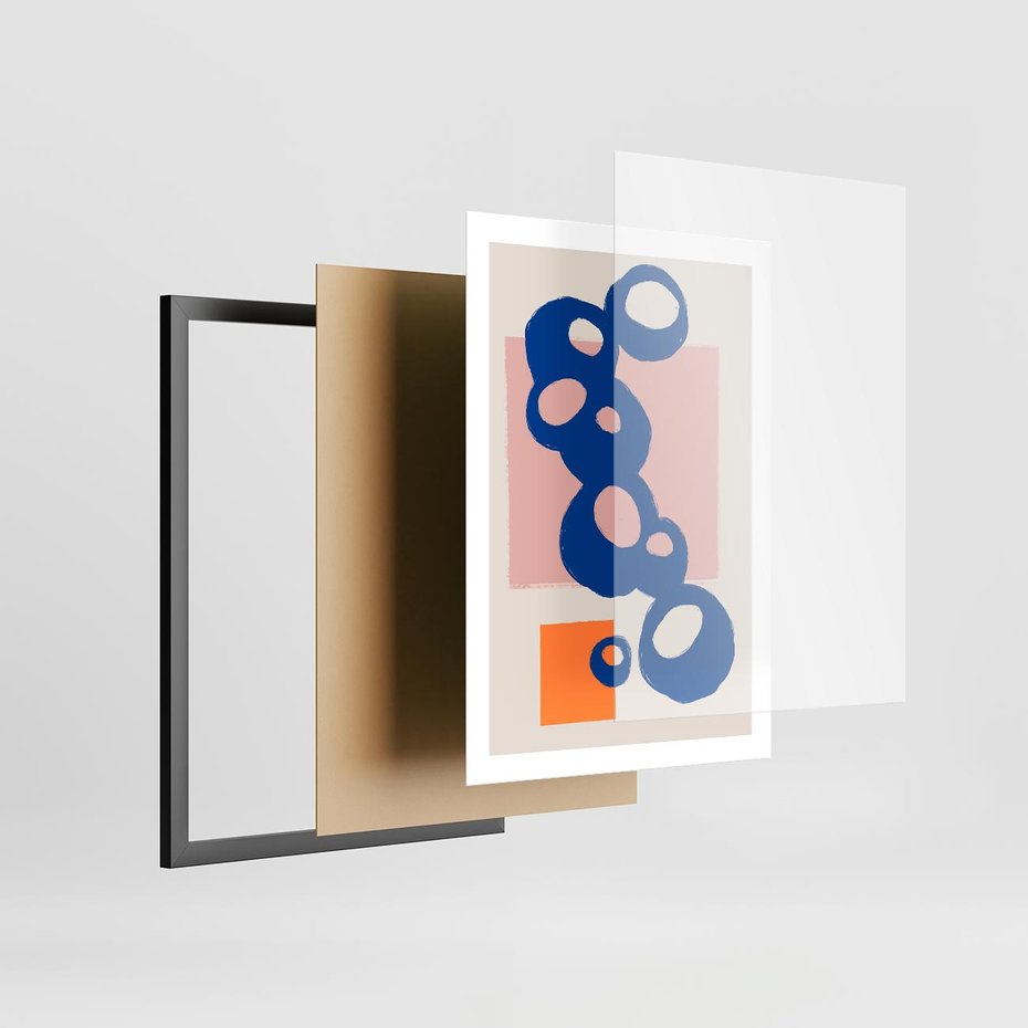 Plakat w ramie 50x70 - Migocące Plamiste Echa - abstrakcja, nowoczesny plakat - rama czarna