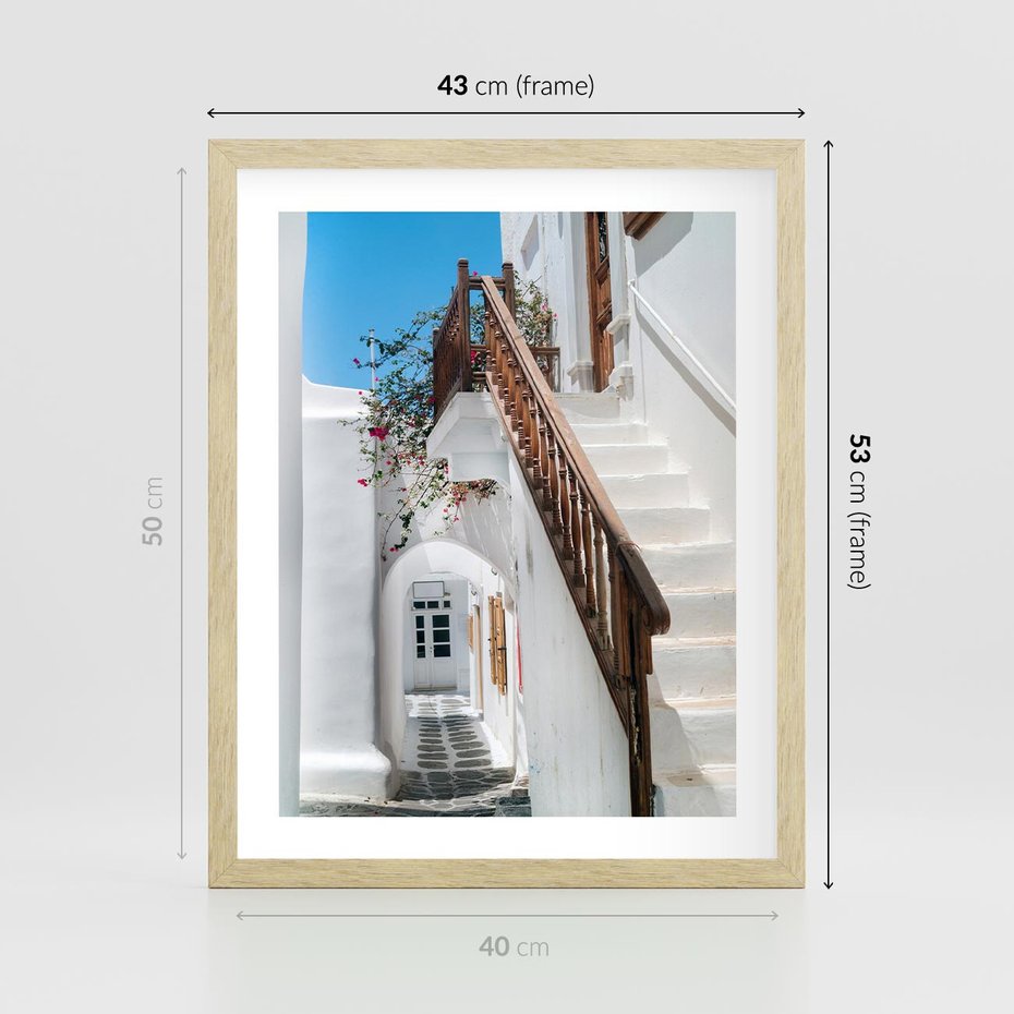 Plakat w ramie 40x50 - Schody Uliczką W dół - schody, uliczka - rama drewno