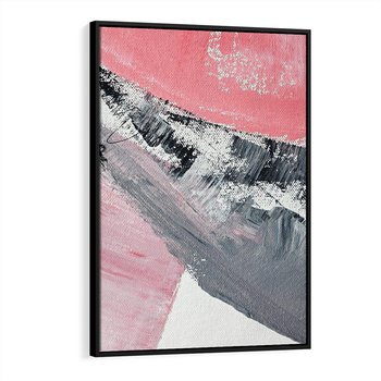 Obraz w ramie 50x70 - Kontrastujący Ruch Emocji - abstrakcyjne pasy farby, kolory róż szary czarny - rama czarna