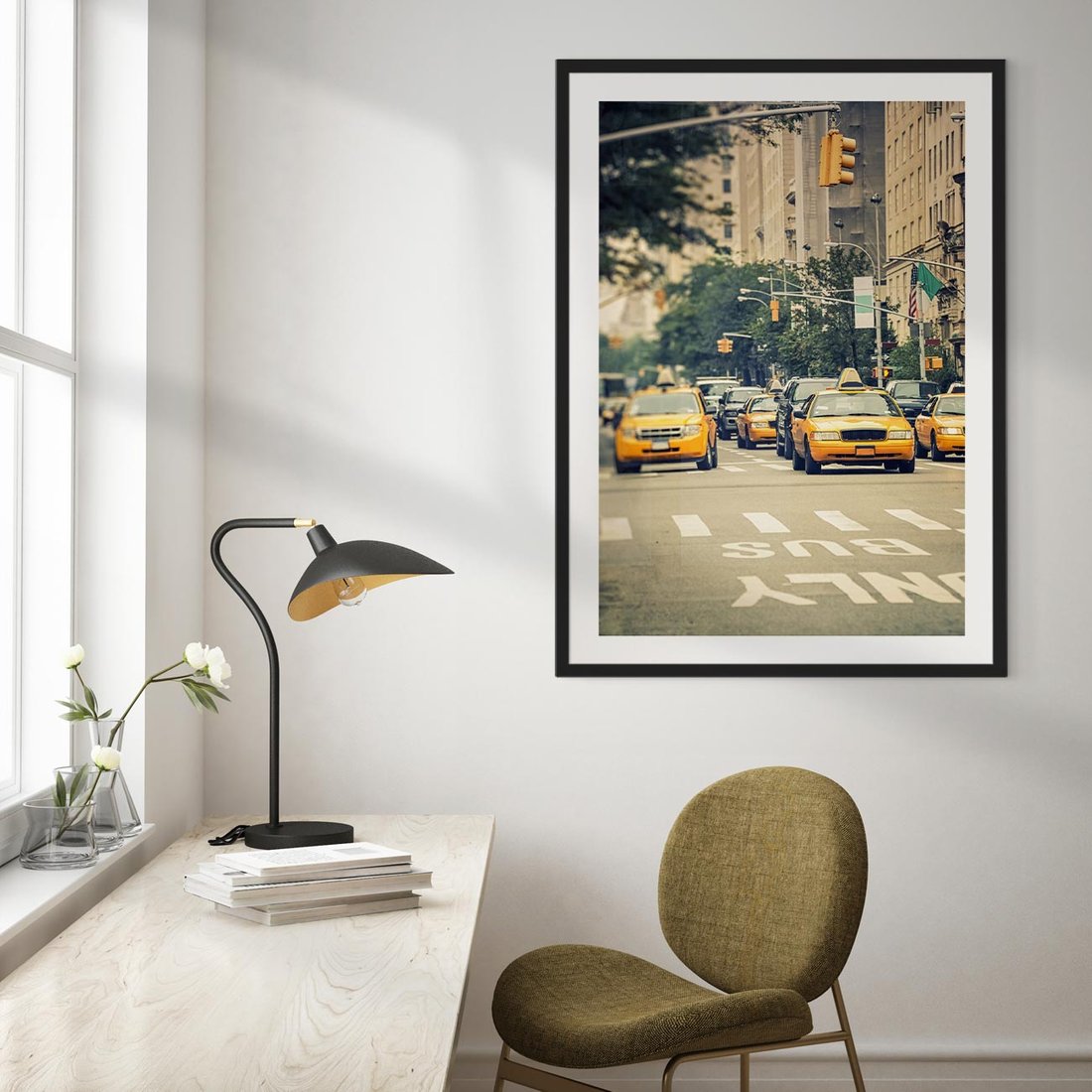 Plakat w ramie 40x50 - Miasto Taksówek - taksówki, miasto - rama czarna