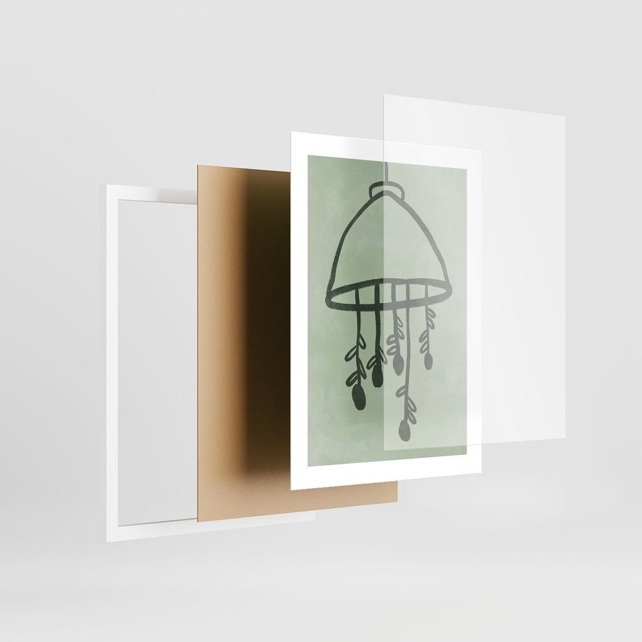 Plakat w ramie 30x40 - Zieleń Inspirującego Spokoju - plakat z abstrakcyjną zieloną lampą, skandynawski design - rama biała