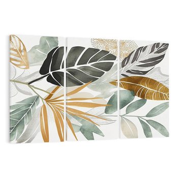 Obraz na płótnie 120x80 - Współbrzmienie wewnętrznego ja - kompozycja z tropikalnych liści, stonowane kolory