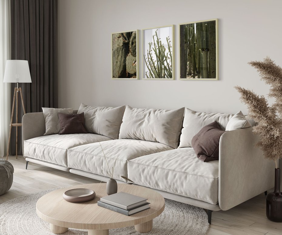 Zestaw obrazy w ramie 30x40 galeria - Kaktusy, sukulenty, opuncja, boho - rama drewno