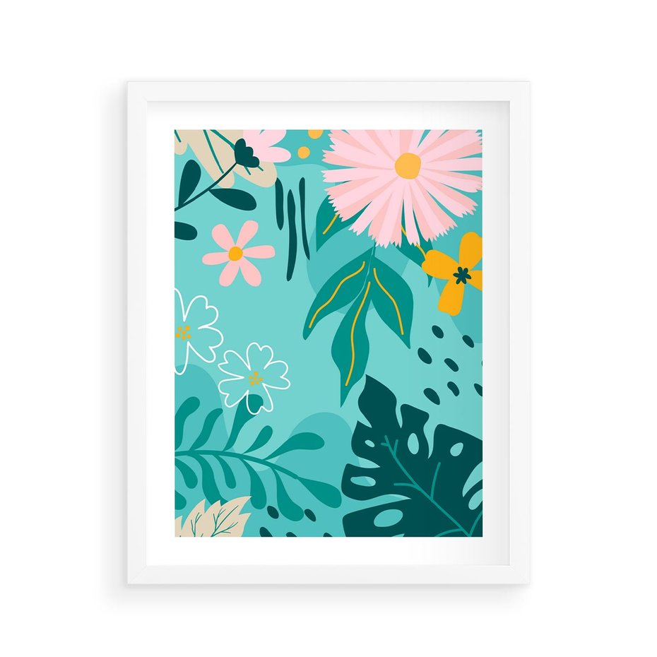 Plakat w ramie 40x50 - Kwiatowe Wibracje - pastelowa kompozycja, kwiaty - rama biała