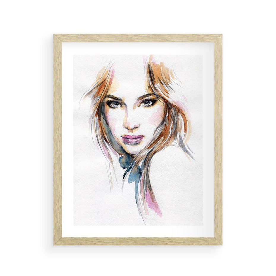 Plakat w ramie 40x50 - Abstrakcyjny portret kobiecy - grafika, kobieta - rama drewno