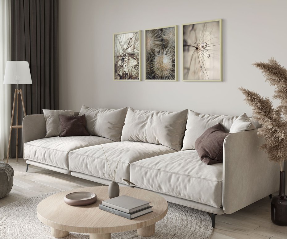 Zestaw obrazy w ramie 30x40 galeria - Dmuchawce, krople, wody, makro - rama drewno