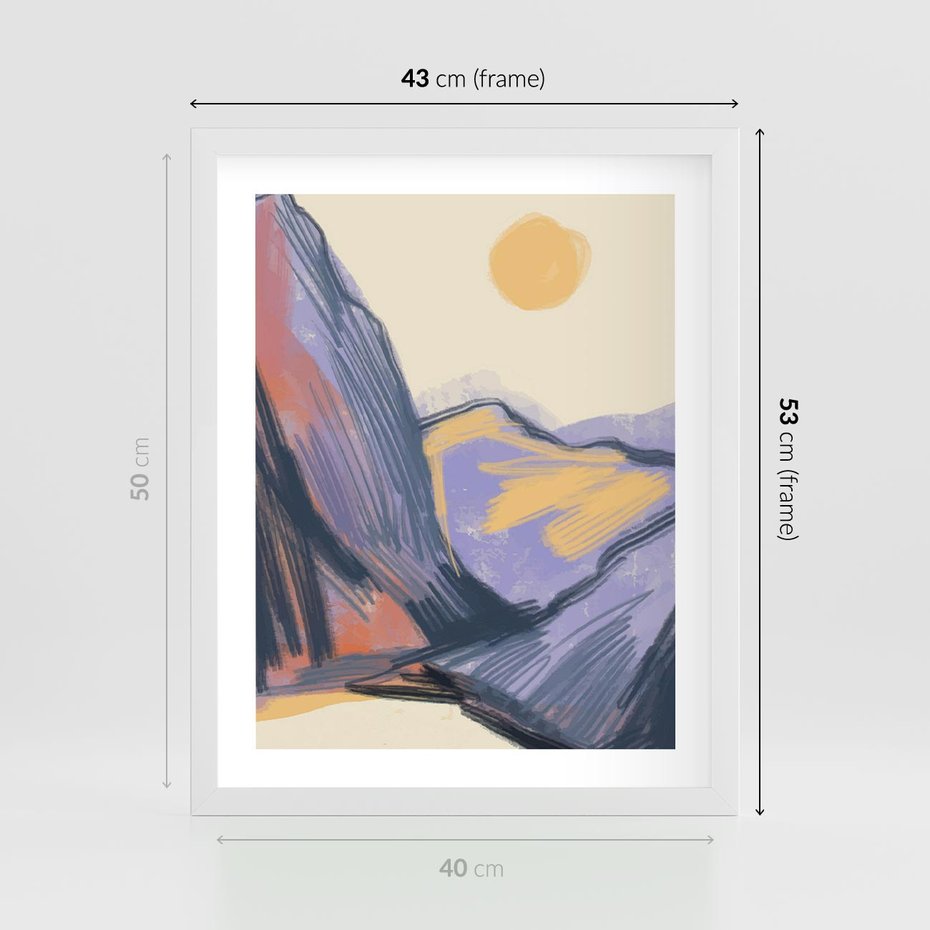 Plakat w ramie 40x50 - Ponad Szczytami - pastelowy krajobraz, nowoczesny plakat - rama biała