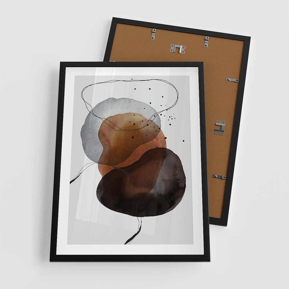 Plakat w ramie 50x70 - Kolorowe Wizje - abstrakcyjne plamy akwarelowe, czarny szkic - rama czarna