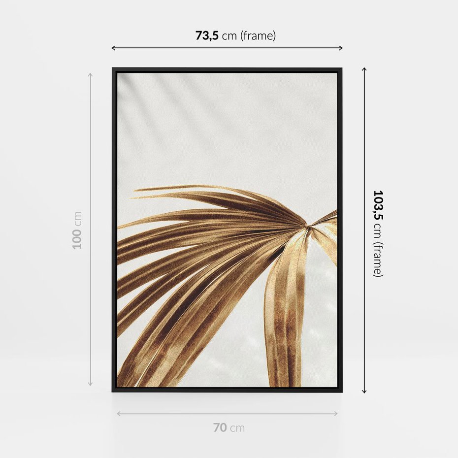 Obraz w ramie 70x100 - Egzotyczny Blask - złote, liście - rama czarna