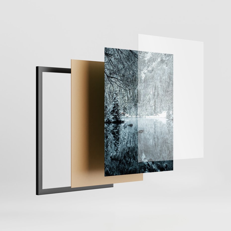 Zestaw obrazy w ramie 30x40 galeria - Góry, zima, napis, cytat - rama czarna