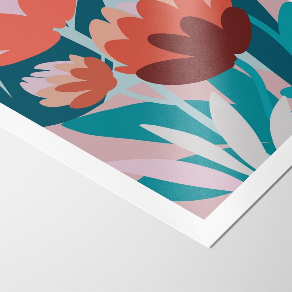 Plakat bez ramy 21x30 - Symfonia Kwiatów - abstrakcyjna kompozycja kwiatowych form, kolor zgaszone