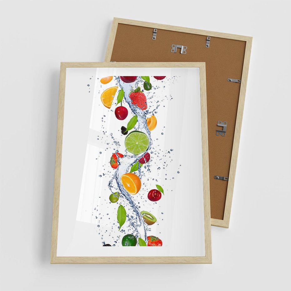 Plakat w ramie 50x70 - Kulinarne Inspiracje - owoce, woda - rama drewno